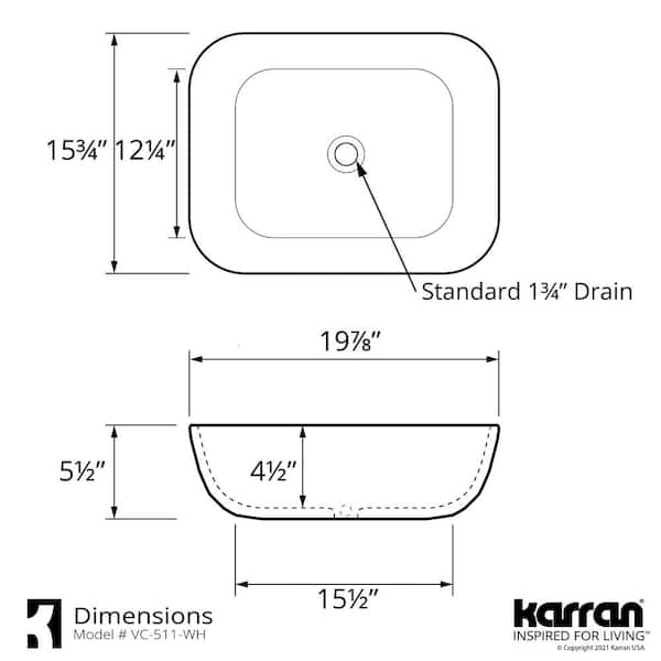 Karran Valera 20 in. Vitreous China Vessel Bathroom Sink in White