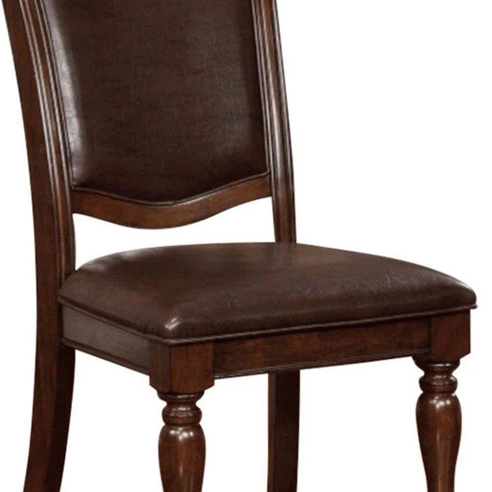 Espresso Faux Leather Traditional Carved Side Chair in Brown