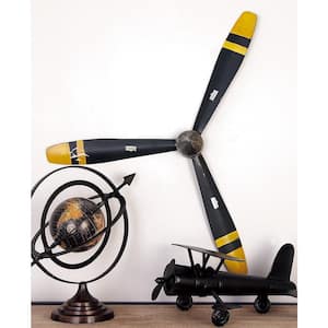 27 in. x 31 in. Metal Black 3 Blade Airplane Propeller Wall Decor with Aviation Detailing