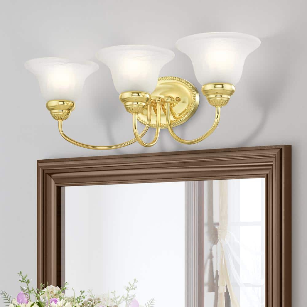 Polished Brass 3-Light Vanity with White Alabaster Glass