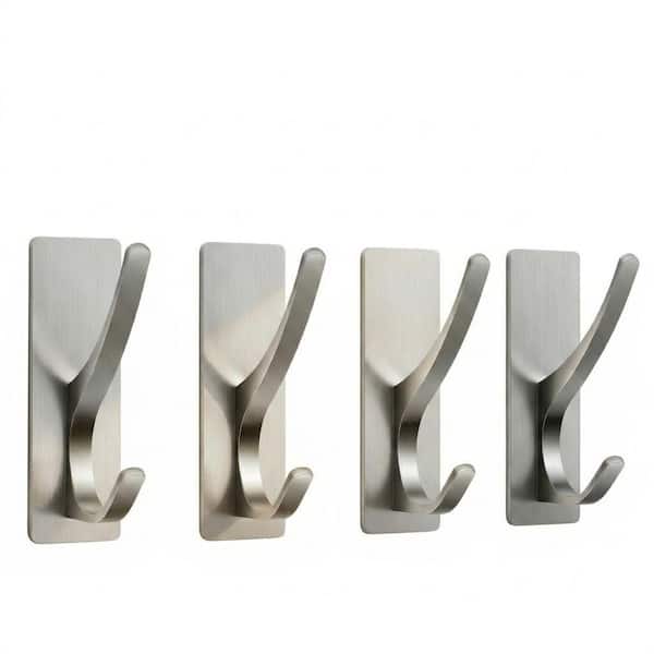 Self Adhesive Towel Hooks in Brushed Nickel, Heavy Duty Aluminum Alloy, Supports Up to 10LB, Easy Install, 4 Pack