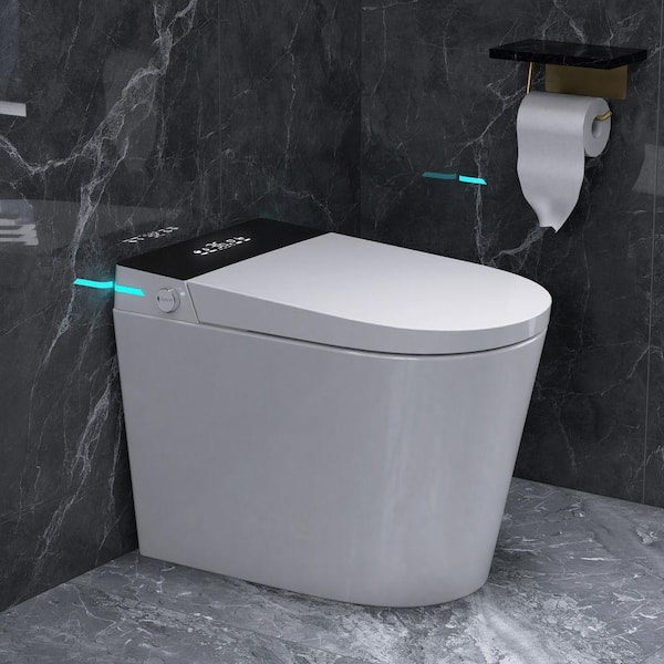 10 in. Rough-In Elongated Bidet Toilet 1.28 GPF in White w/ Auto Soft Close, Foot Sensor, LED Display for Small Bathroom