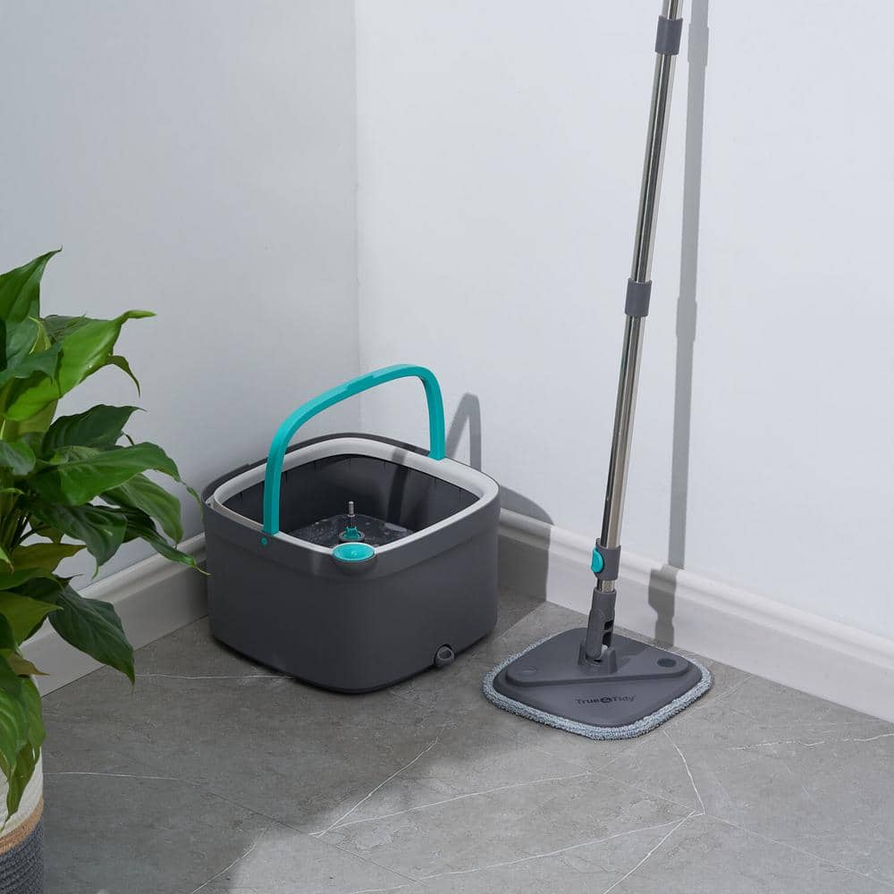 TrueClean Gray Microfiber Spin Mop and Bucket System
