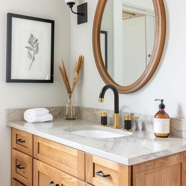 8 in. Widespread Double Handle Bathroom Faucet 360 ° Swivel Stainless Steel in Black and Gold