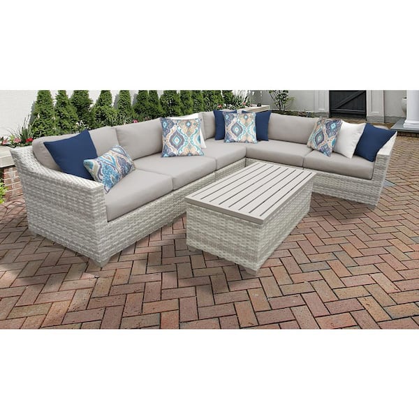 TK CLASSICS Fairmont 7-Piece Wicker Outdoor Sectional Seating Group with Beige Cushions