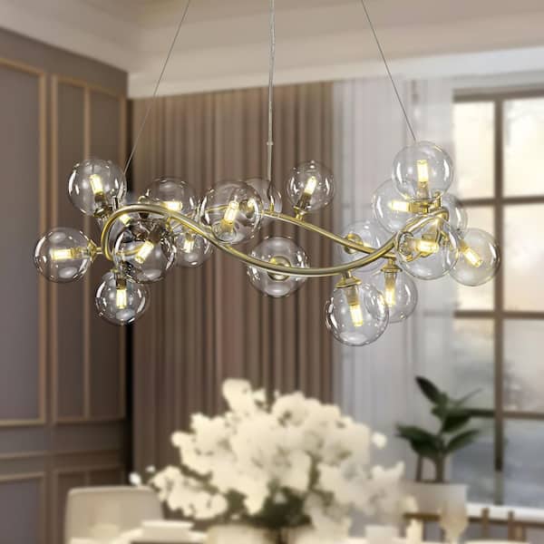 TinHon Modern 19-Light Gold Bubble Glass Chandelier, Wave-Shaped