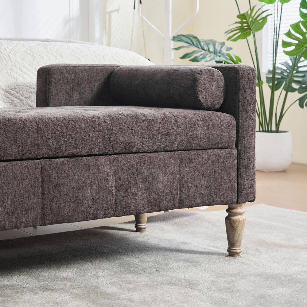 64.57 in. W Coffee Upholstered Storage Bench with Armrests, Backrest and 2 Bolsters
