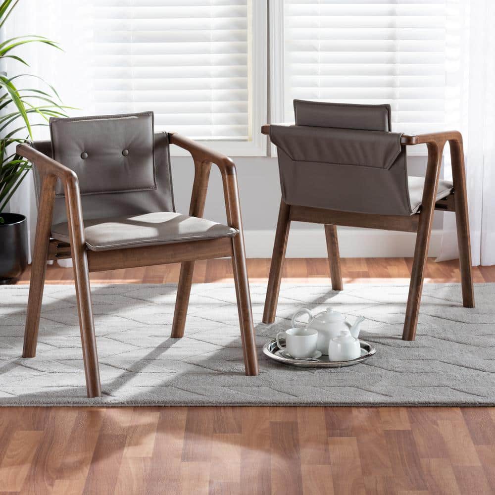 High Back Gray Wood and Cane Arm Chair