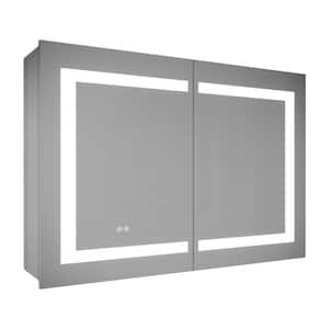 36 in. W x 30 in. H Silver Recessed/Surface Mount Medicine Cabinet with Mirror LED Lighting and Mirror Defogger
