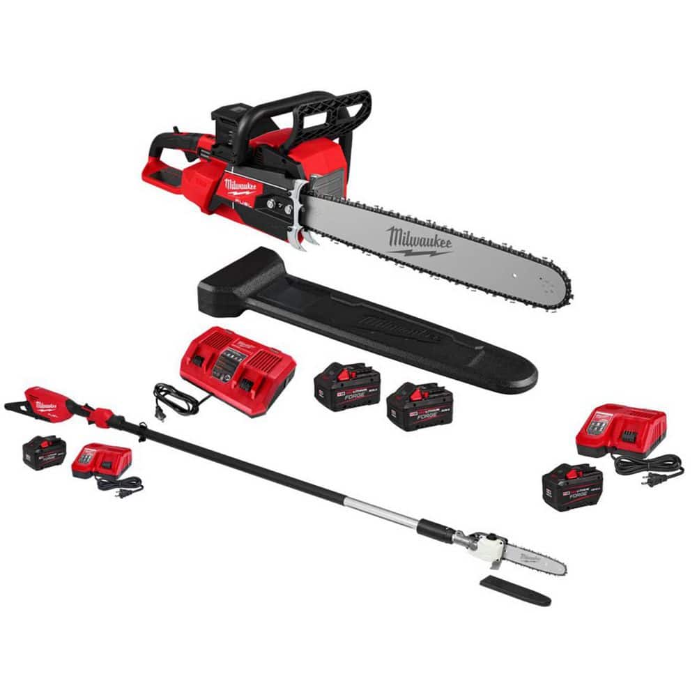 MILWAUKEE M18 FUEL 18V Brushless Cordless 20 in. Dual Battery Chainsaw Kit w/ M18 Telescoping Pole Saw, M18 FORGE Starter Kit (2827-22-30)