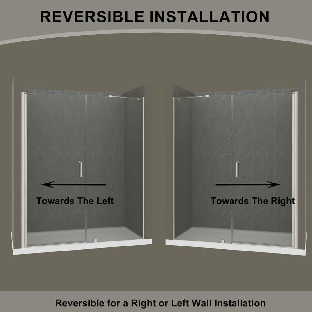 60" Brushed Nickel Semi-Frameless Pivot Shower Door with Clear Glass