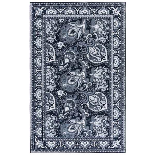 Arizona 5 ft. x 8 ft. Black/Gray Machine Washable Distressed Border Floral Area Rug