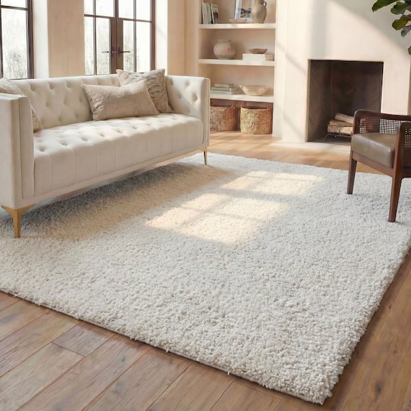SAFAVIEH August Shag 12 ft. x 12 ft. Square Ivory Solid Color Area