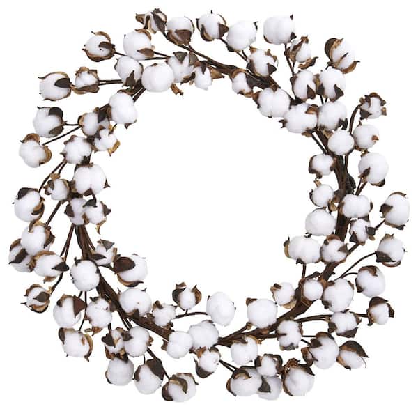 Nearly Natural 20 in. Artificial Cotton Ball Wreath