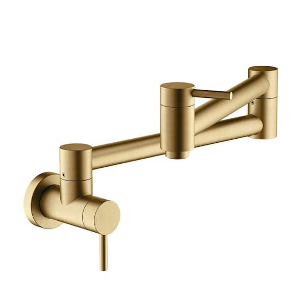 1- Handle Wall Mount 360 ° Spout Swivel Pot Filler Kitchen Faucet in Brushed Brass