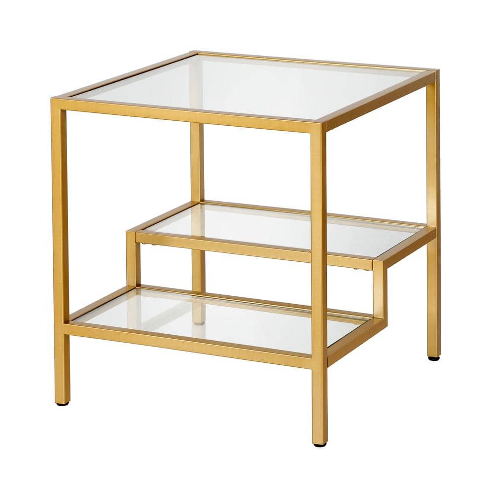 Lovett 20" Gold Metal and Glass Square Side Table