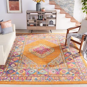 Madison Orange/Fuchsia 8 ft. x 8 ft. Border Floral Geometric Medallion Square Area Rug