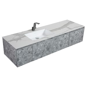 Terazzo Grey 65 in. W x 20.7 in. D x 13.8 in. H Single Sink Bath Vanity in Stone Grain Grey with White Resin Top