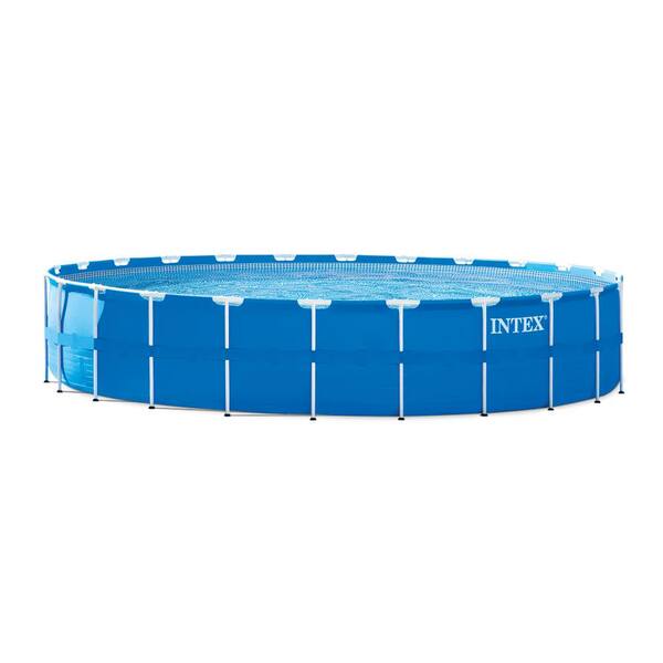 INTEX 24 ft. Round 52 in. D Metal Frame Pool Set, 6000 Gallons Capacity ...