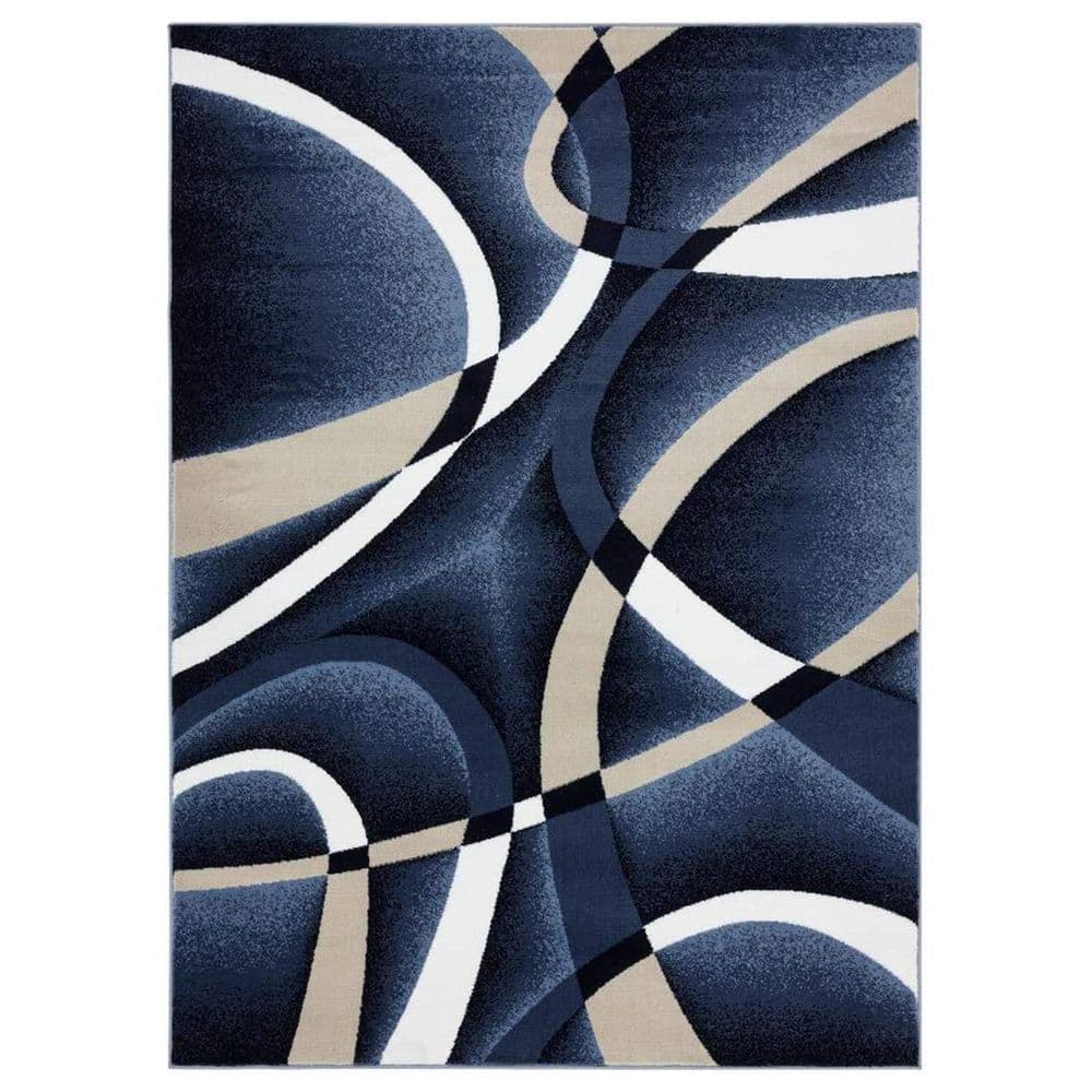 Dark Blue Polypropylene 6 ft. 5 in. x 9 ft. Geometric Indoor Area Rug