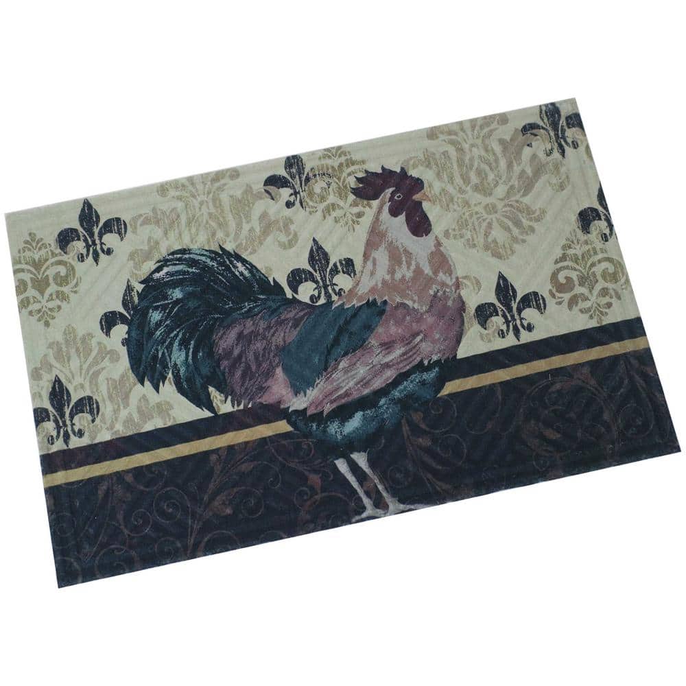 Farmhouse Brown Rooster Rubber and Polyester Kitchen Floor Mat