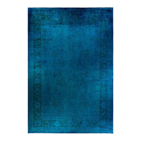 Overdyed Blue 12 ft. x 18 ft. Solid Wool Indoor Area Rug