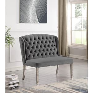 Hana Gray Dining Bench Solid Back in Silver 47 in. W