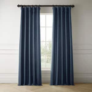 Sergeants Blue Italian Faux Linen Room Darkening Curtain - 50 in. W x 84 in. L (1 Panel)