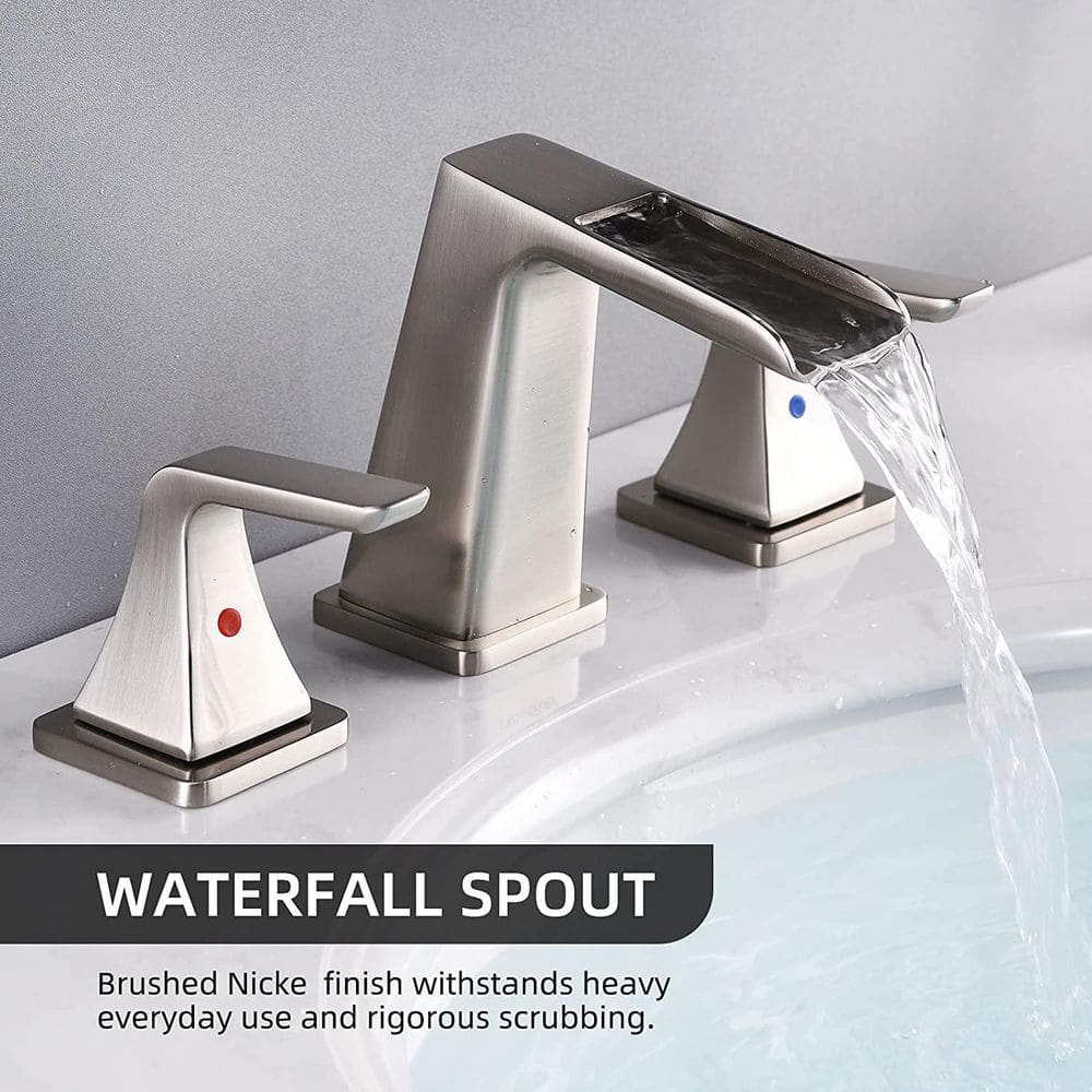 Brushed Nickel 8-inch Widespread Waterfall Bathroom Faucet