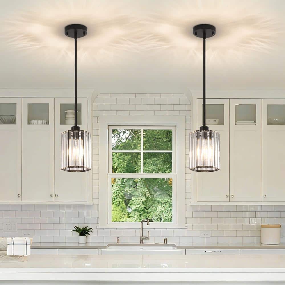 2 Pack Modern 1-Light Matte Black Hexagon Pendant Light with Crystal Glass Shade price history on PriceWatchPro