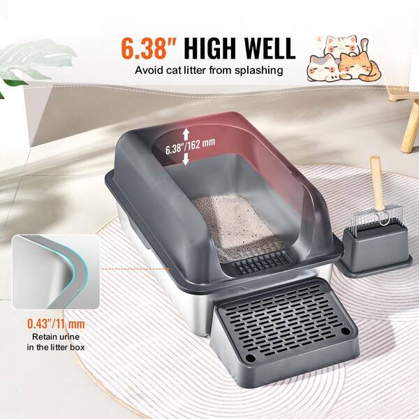 Large Litter Box PawHut Stainless Steel Cat Litter Box - Extra Large Enclosed Design With Mats & Scoop Litter Robot
