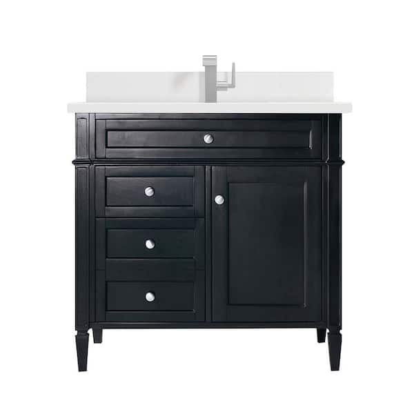 James Martin Vanities Brittany 36.0 in. W x 23.5 in. D x 34.0 in. H Single Bathroom Vanity in Black Onyx with White Zeus Quartz Top