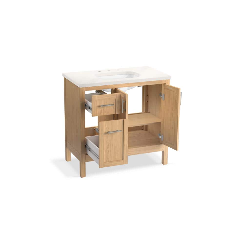 Light Oak 36" Single Bathroom Vanity Set with Quartz Top