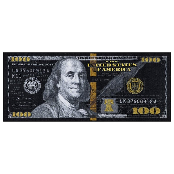Black Gold Rugs 100 Dollar Bill Area Runner Money Nonslip Rubber Backed  Laundry