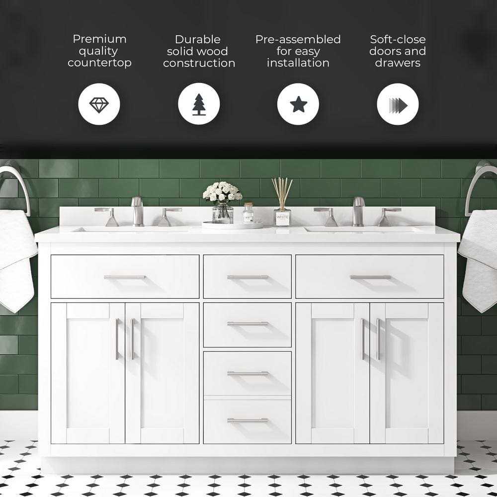 Bailey 60" Pure White Double Sink Freestanding Bathroom Vanity