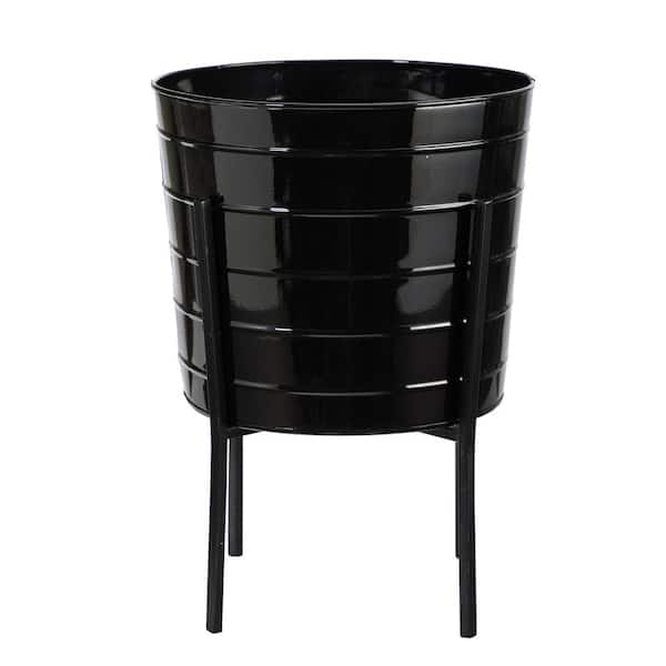 Nearly Natural 16 in. Black Metal Farmhouse Ribbed Planter 0878-BK ...