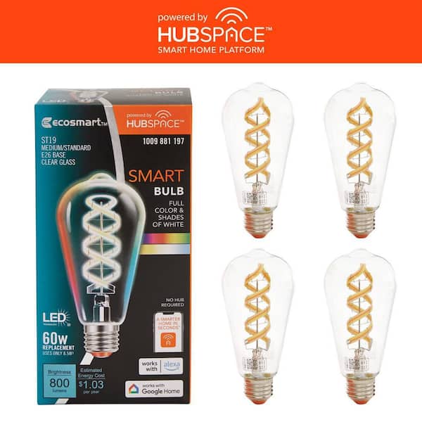 60-Watt Equivalent Smart ST19 Clear Color Changing CEC LED Light Bulb with Voice Control Powered by Hubspace (4-Pack)