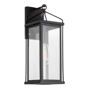 Bedford 60-Watt 1-Light Black Industrial Wall Sconce with Clear Shade, No Bulb Included