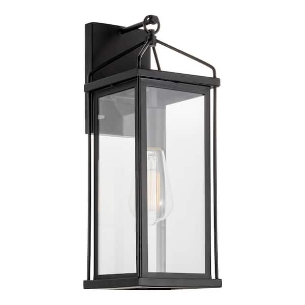 Kira Home Bedford 60-Watt 1-Light Black Industrial Wall Sconce with Clear Shade, No Bulb Included