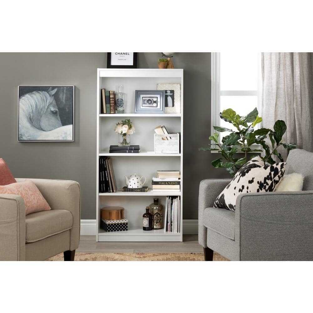 Pure White Adjustable 4-Shelf Wooden Bookcase
