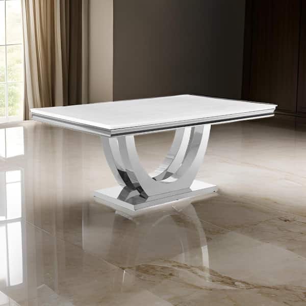 FORCLOVER 79 in. Rectangular Luxury White Marble Modern FORCLOVER 79 in. Rectangular Luxury White Marble Modern