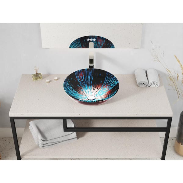 Bellissima Round Glass Vessel Bathroom Sink with Stellar Burst Finish
