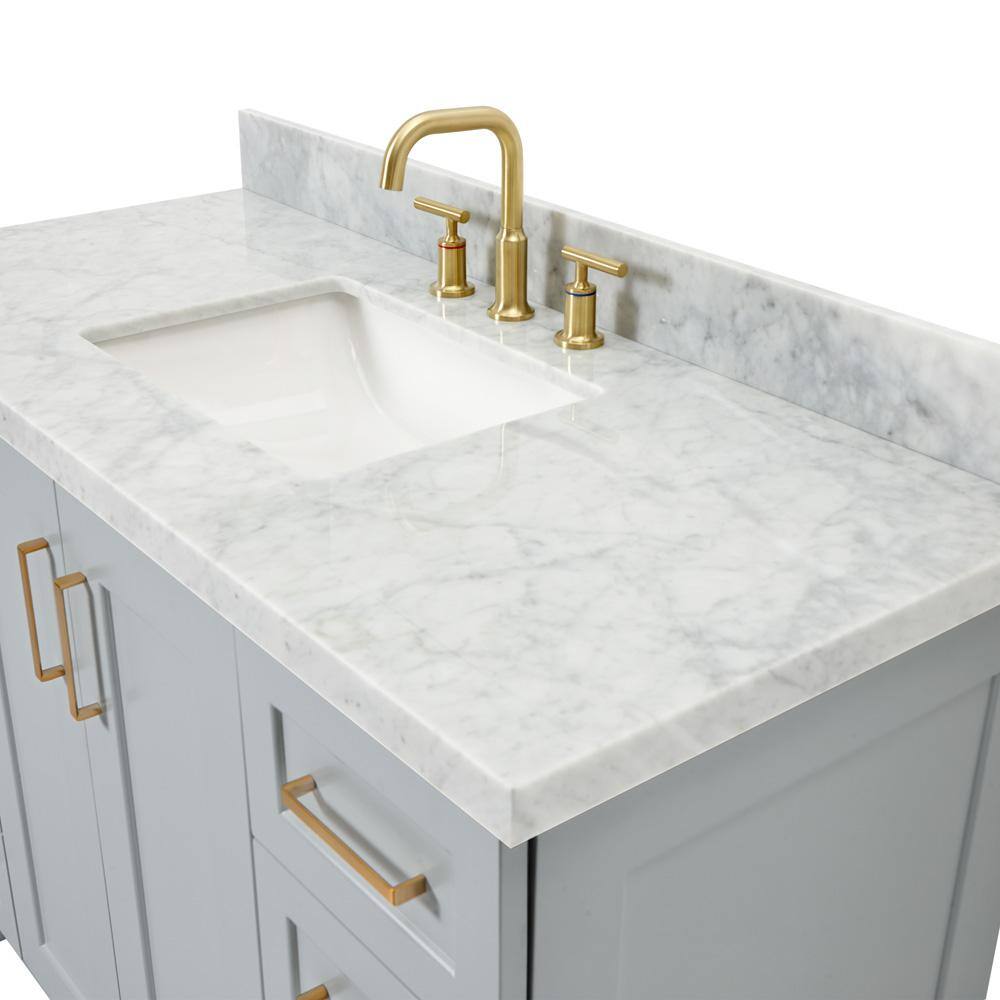 Gray Freestanding Single Sink Vanity with Marble Top