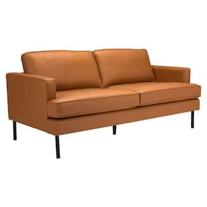 Decade 72 in. W Straight Arm Faux Leather modern 3 Seat Rectangle Sofa in Brown