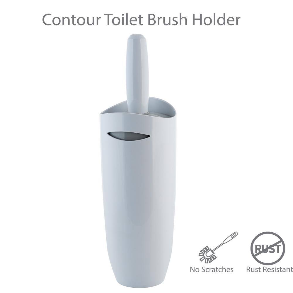 White Plastic Contour Toilet Brush and Holder