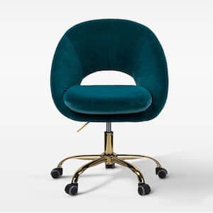 Savas Teal Upholstered 18 in.-21 in. H Adjustable Height Swivel Task Chair with Gold Metal Base and Open Back Design