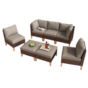 Modular Sofa Collection - 7 Piece Brown Wicker Outdoor Conversation Set Sectional with CushionGuard Gray Cushions