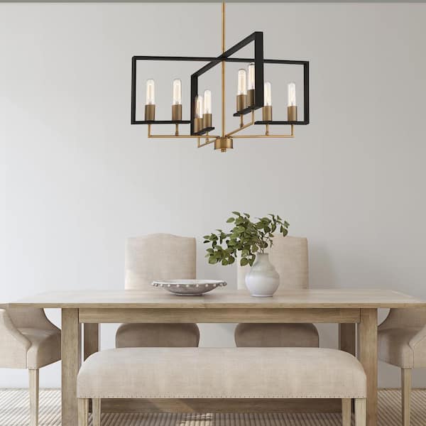 Chicago PM 8-Light Old Satin Brass Modern Rectangular Chandelier for Dining Areas with No Bulbs Included