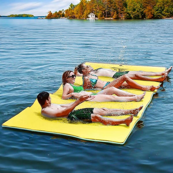 Afoxsos 12 ft. x 6 ft. Yellow Floating Pad Water Mat, 3-Layer XPE
