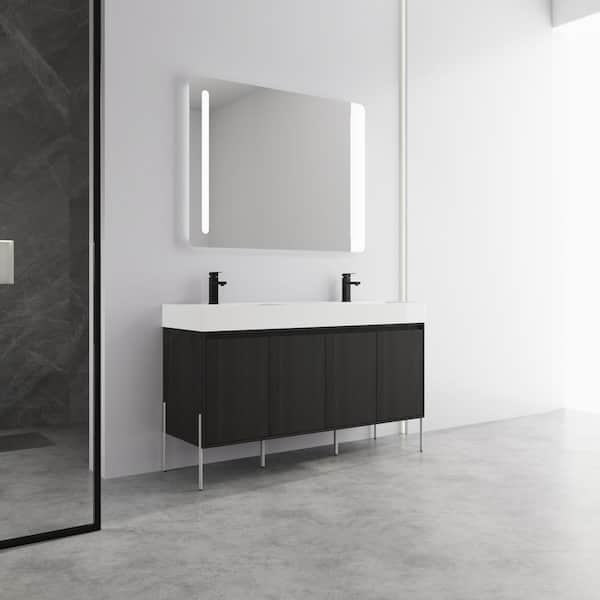 Fommosa 59.06 in. W x 18.13 in. D Double Sinks Freestanding Black Bath Vanity with White Resin Top Unassembled